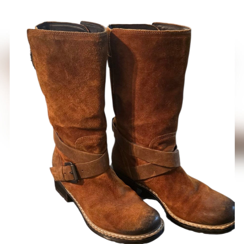 NWT Clarks Lallana Beat  Tan Suede Women's Buckle Mid Calf Boots Size 6